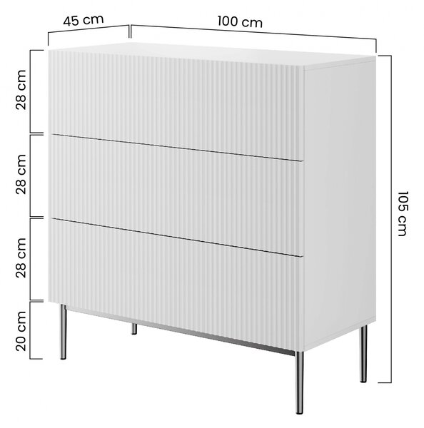 Comodă Nicole 100 cm cu sertare și front striat - casmir / picioare aurii
