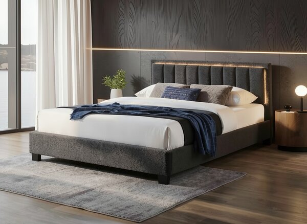 Pat tapitat Comfort 1 cu LED 140x200 culoare Gri