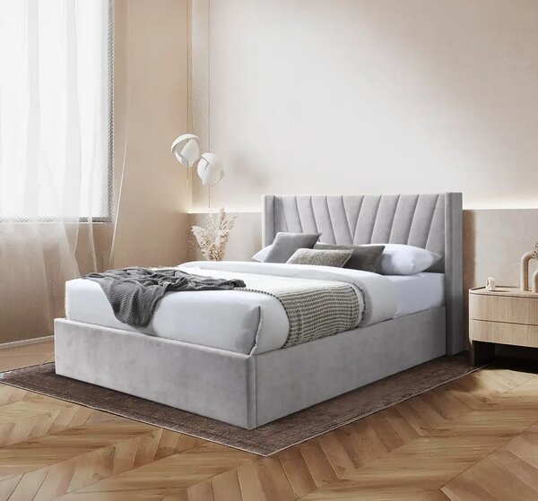 Pat tapitat Prestige 2, 180x200, cu somiera metalica rabatabila si spatiu de depozitare, culoare Crem