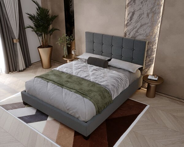 Pat tapitat Modern 140x200cm, cadru din lemn cu somiera fixa, culoare Gri