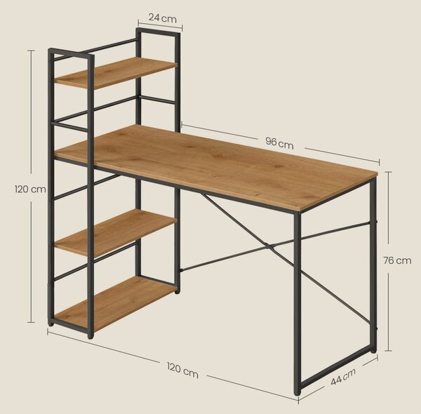 Birou MAX 4.0 SONOMA cu raft și picioare albe 120x44 cm