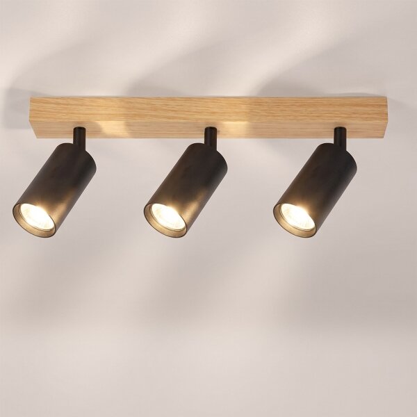 Brilagi - Spot aplicat SELE 3x GU10/30W/230V, negru/decor stejar