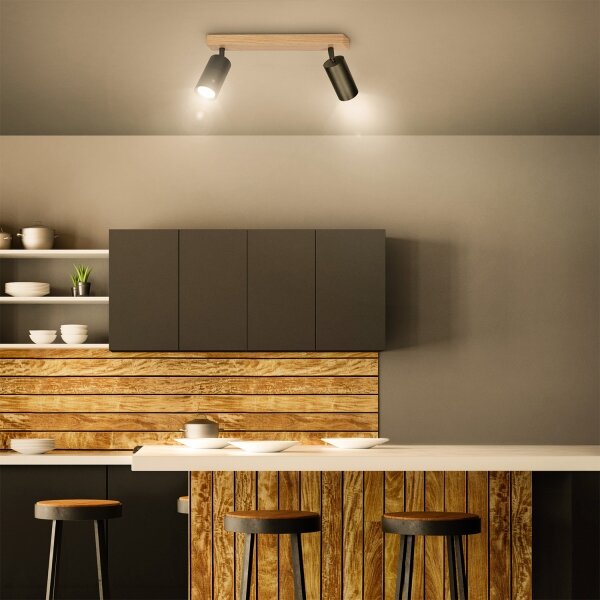 Brilagi - Spot aplicat SELE 2xGU10/30W/230V negru/decor stejar