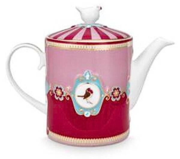 Ceainic din porțelan, Pip Studio, Medallion Red-Pink, 1.3l, colecția Love Birds