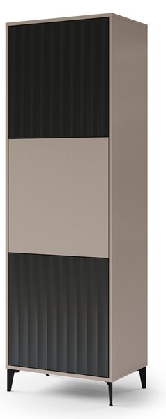 MAZZONI Gold Medal 2024 Dulap înalt RIMINI SZ-63 Bej Taupe/Negru Mat - UN DULAP MODERN/TURN CU RAFTURI ȘI FRONTURI TEXTURATE