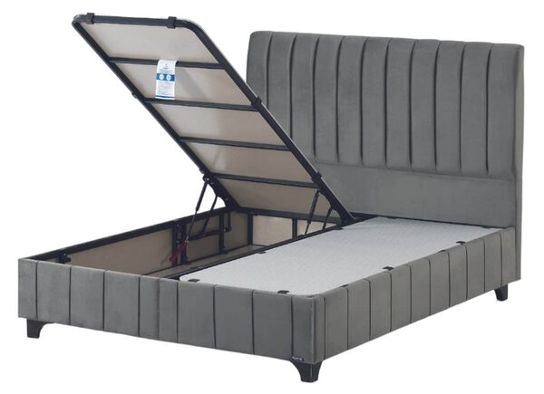 Pat ALEGRA 160x200, stofa catifelata gri - Zen 1188, cu somiera si spa