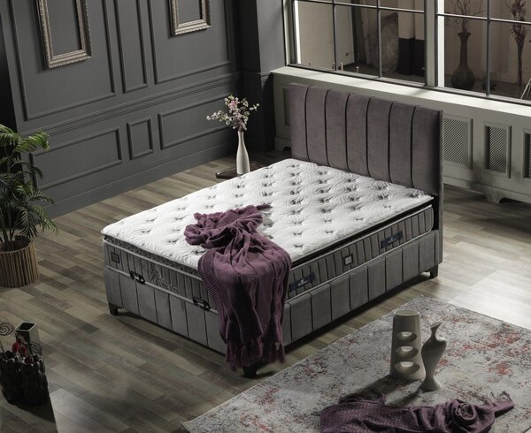 Pat ALEGRA 160x200, stofa catifelata gri - Zen 1188, cu somiera si spa