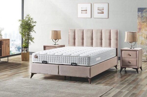 Pat OPTIMUM 160x200, stofa catifelata crem - Setra 105, cu somiera si