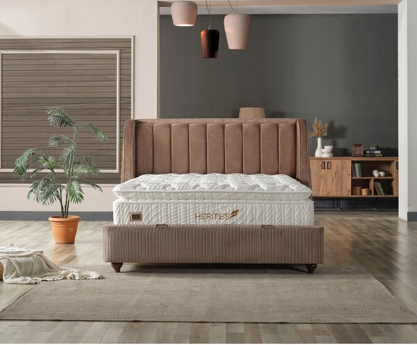 Pat HERMES 160x200, stofa catifelata maro - Velvet 266, cu somiera si