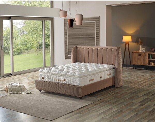 Pat HERMES 160x200, stofa catifelata maro - Velvet 266, cu somiera si
