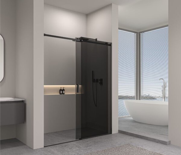 Erga Lynn, usa de dus culisanta in deschidere 90x195 cm, sticla gri 8 mm, profil negru, ERG-V02-LYNN-D090-GR-BK