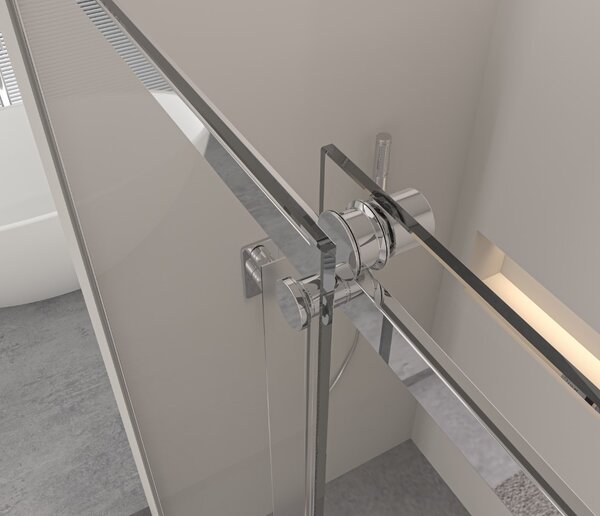 Erga Lynn, usa de dus culisanta in deschidere 90x195 cm, sticla gri 8 mm, profil negru, ERG-V02-LYNN-D090-GR-BK