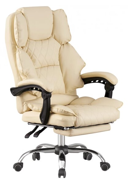 Scaun directorial, pivotant, inaltime reglabila, spatar rabatabil, suport picioare, piele ecologica, Bej