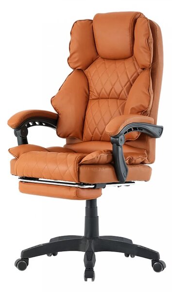 Scaun directorial, pivotant, inaltime reglabila, spatar rabatabil, suport picioare, piele ecologica, Maro Deschis