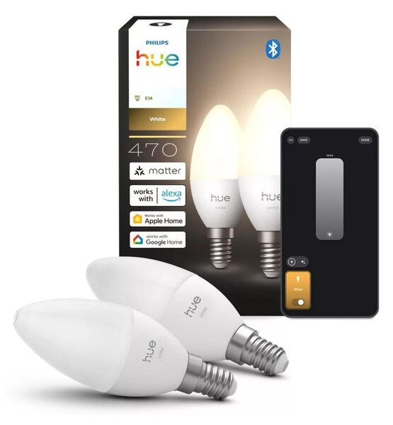 Set 2x bec LED reglabil Philips Hue WHITE B39 E14/3,9W/230V 2700K