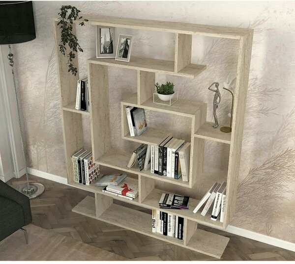 Biblioteca SARMASIK, efect de piatra travertin, PAL melaminat, 125x22x
