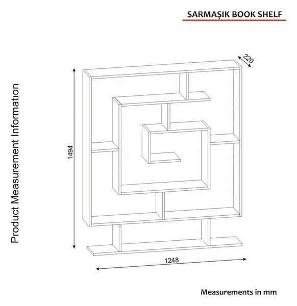 Biblioteca SARMASIK, efect de piatra travertin, PAL melaminat, 125x22x
