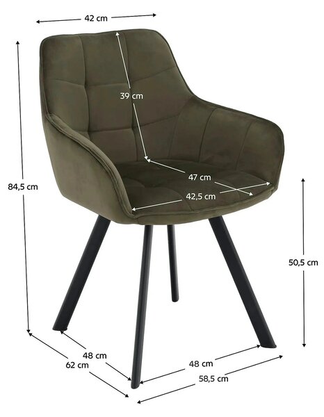 Scaun PETIN, stofa catifelata verde - Bluvel 77, 59x62x85 cm