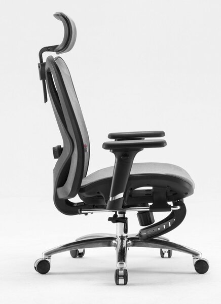 Scaun ergonomic SIHOO, pivotant, suport lombar, tetiera, cotiera, reglabile, reglare pe inaltime, mecanism inclinare/blocare in 3 pozitii, suport picioare, Mesh, Gri/Negru