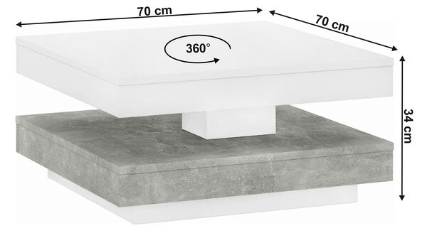 Masuta cafea MANDY, alb/gri beton, 70x70x34 cm