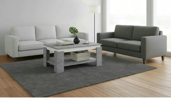 Masuta cafea PIANI, gri beton/alb, 90x60x41 cm