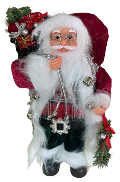 Mos Craciun decorativ, inaltime 30 cm, saculet cadouri si coronita