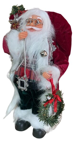 Mos Craciun decorativ, inaltime 30 cm, saculet cadouri si coronita
