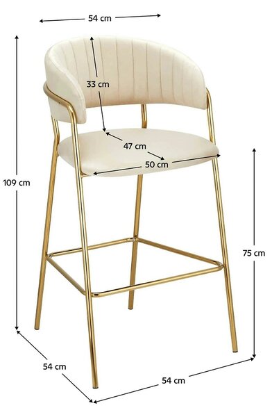 Scaun bar DASMIN TIP 2, bej/auriu, stofa catilfelata/metal, 54x54x109