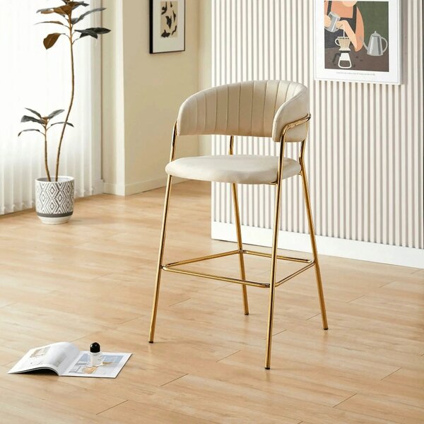 Scaun bar DASMIN TIP 2, bej/auriu, stofa catilfelata/metal, 54x54x109