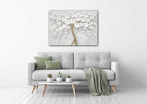 Impresi Tablou White tree with flowers - 70 x 50 cm