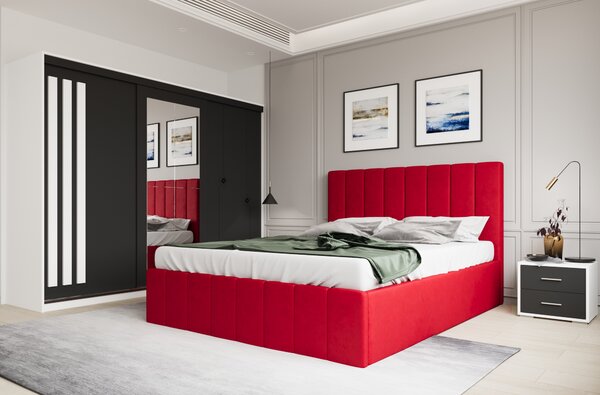 Set dormitor Prado Rosu cu dulap Paris Alb/Gri