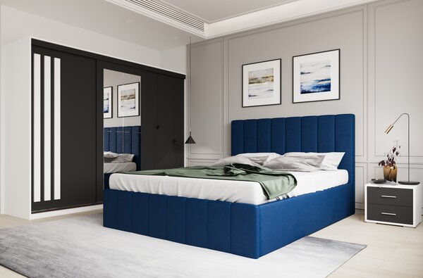 Set dormitor Prado Albastru cu dulap Paris Alb/Gri