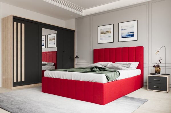 Set dormitor Prado Rosu cu dulap Paris Sonoma/Gri