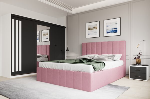 Set dormitor Prado Roz cu dulap Paris Alb/Gri