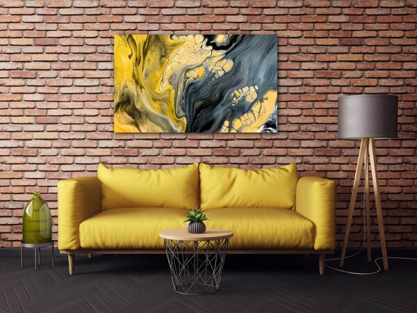 Impresi Tablou Yellow grey abstract2 - 50 x 30 cm