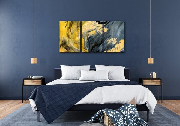 Impresi Tablou Yellow grey abstract2 - 120 x 60 cm (3-piese)