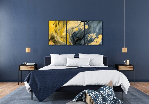 Impresi Tablou Yellow grey abstract2 - 150 x 70 cm (3-piese)