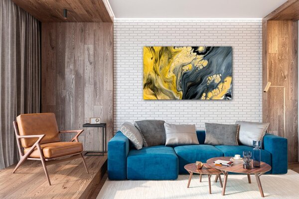 Impresi Tablou Yellow grey abstract2 - 50 x 30 cm