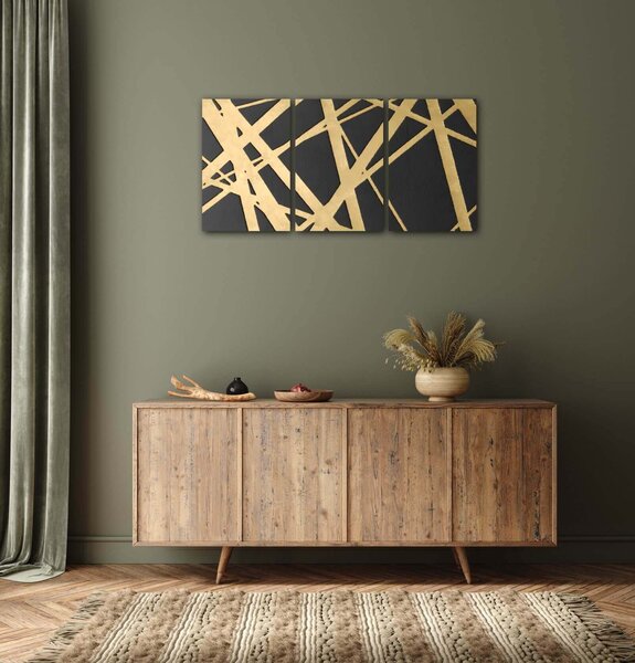 Impresi Tablou Abstract golden lines - 60 x 30 cm (3-piese)