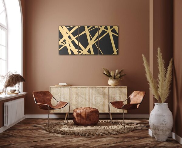 Impresi Tablou Abstract golden lines - 60 x 30 cm (3-piese)