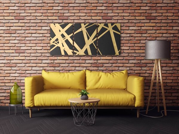 Impresi Tablou Abstract golden lines - 150 x 70 cm (3-piese)