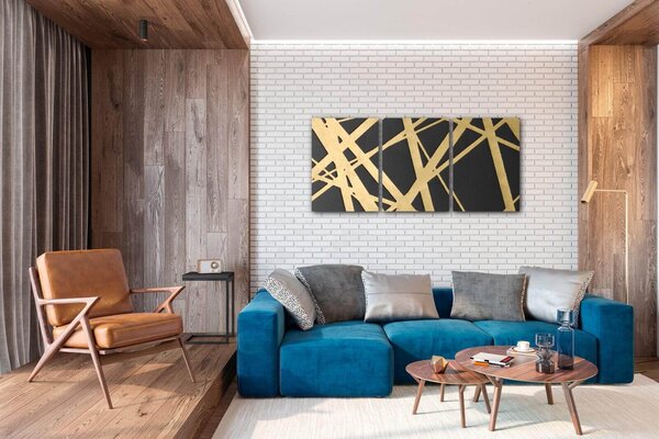 Impresi Tablou Abstract golden lines - 150 x 70 cm (3-piese)