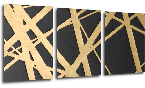 Impresi Tablou Abstract golden lines - 150 x 70 cm (3-piese)