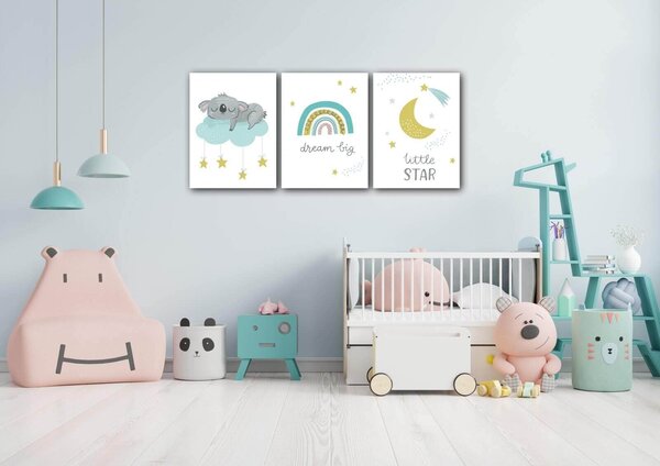 Impresi Obraz Dream big koala - 90 x 40 cm (3-piese)