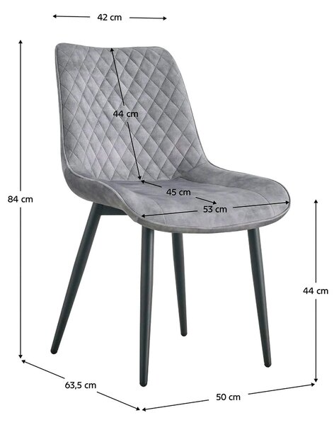 Scaun ZAINA TIP 1, gri deschis/negru, stofa catifelata/metal, 50x64x84