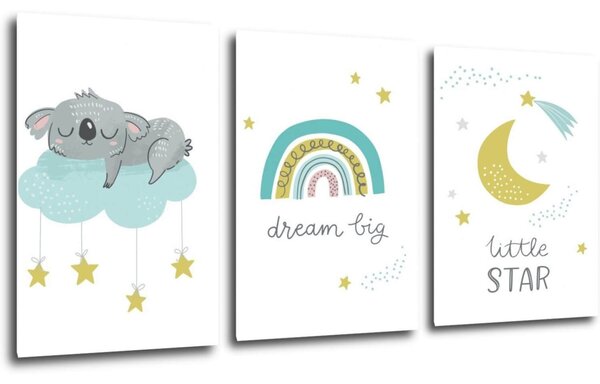 Impresi Obraz Dream big koala - 60 x 30 cm (3-piese)
