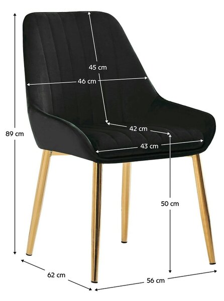 Scaun PERLIA, negru/auriu, stofa catifelata/metal, 56x62x89 cm
