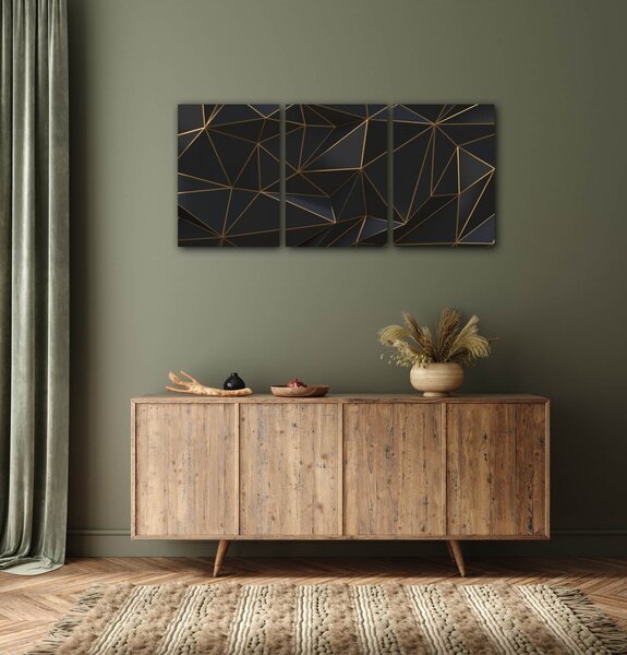Impresi Tablou Golden triangles abstract - 150 x 70 cm (3-piese)