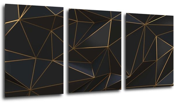 Impresi Tablou Golden triangles abstract - 150 x 70 cm (3-piese)