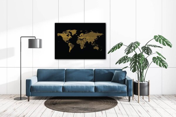Impresi Tablou World map golden black - 70 x 50 cm